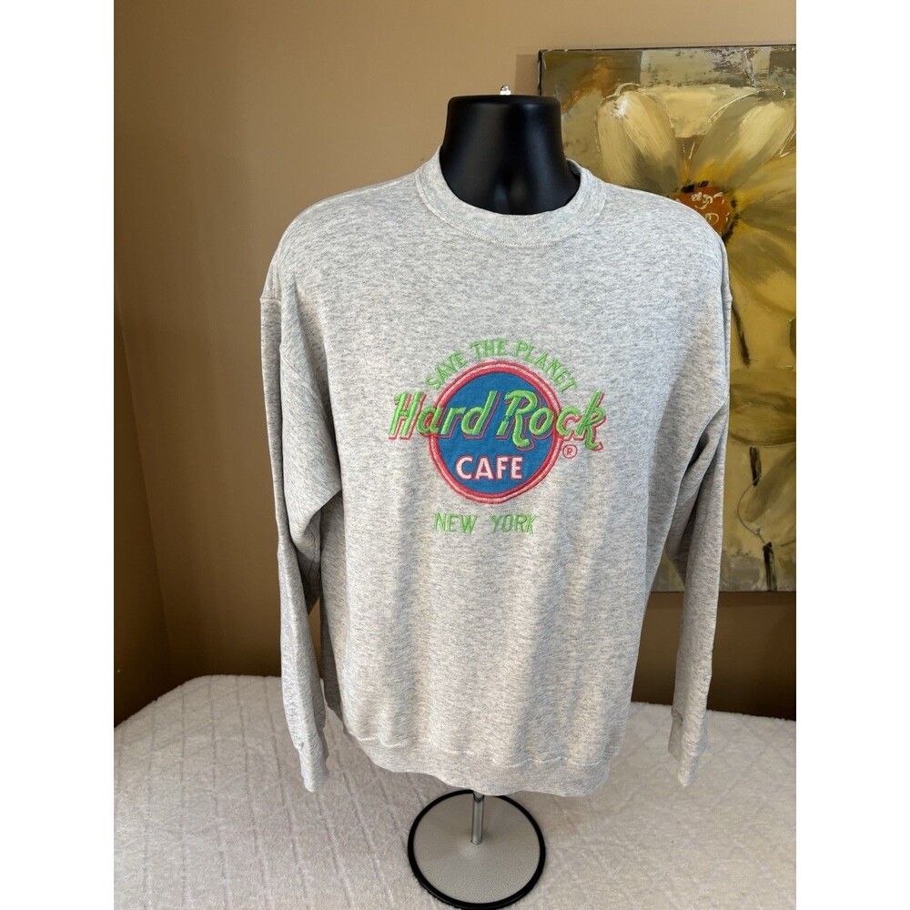Vtg Santee Sweats 80s USA Made Hard Rock Cafe New York Embroidered Sweatshirt L - Picture 2 of 16